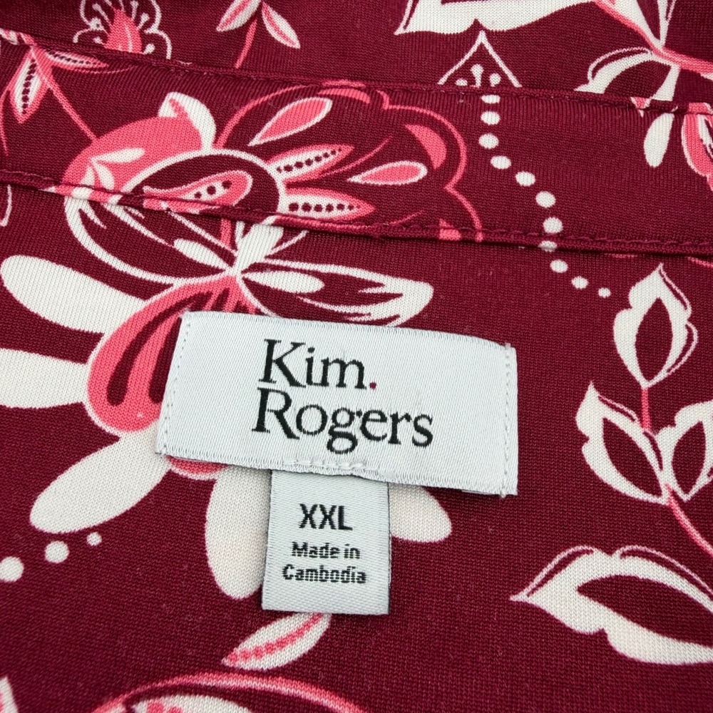 Kim Rogers Womens XXL Burgundy Floral Tunic Top Pleated Empire Waist 3/4 Sleeve - Picture 3 of 5